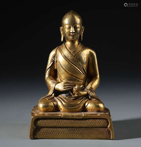 A Finely Cast Chinese Carved Gilt Bronze Figure of  Bakulau