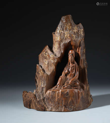A Rare Chinese Carved Sandalwood Incense Burner in the form of  Guanyin
