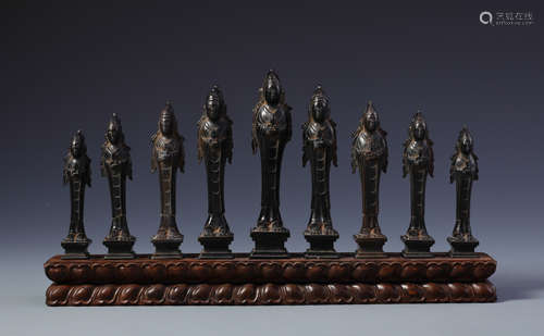 Set of Rare Chinese Blackstone Carved Budhisattvas