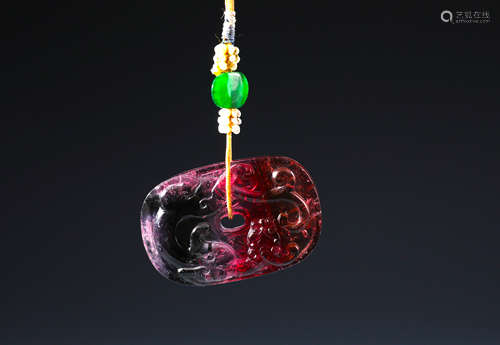 A Fine Chinese Carved Tourmaline Chilong Bi And Jadeite Decoratives