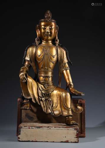 A Fine Chinese Gilt Bronze Figure of  Avalokitesvara Without Stand