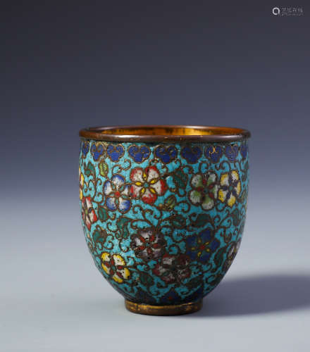 An Imperial Chinese Gilt Bronze and Cloisonne Lotus Cup