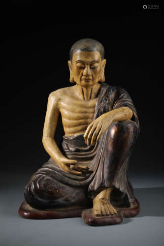 A Rare Chinese Lacquered Bronze Figure of Luohan