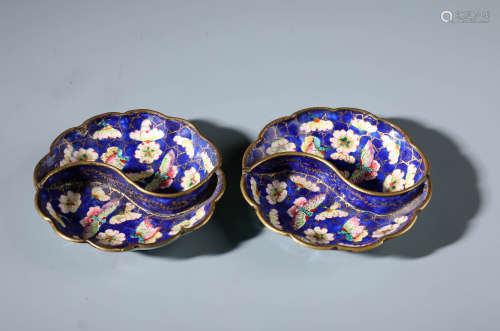 Pr Small Chinese Enamel Painted Plates