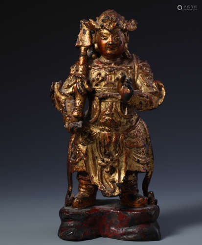 A PARCEL-GILT BRONZE FIGURE OF WEITUO