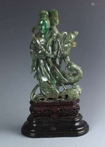 A Chinese Carved Jadeite Figure of Guanyin