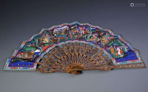 A Chinese Gilt Silver  Filigree  Dragon Fan