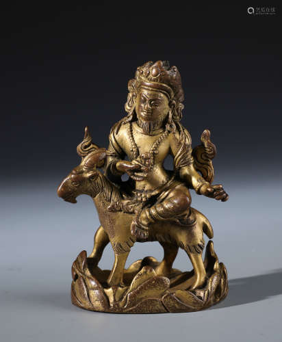 A Rare Chinese Carved Gilt Bronze Figure of Guardian