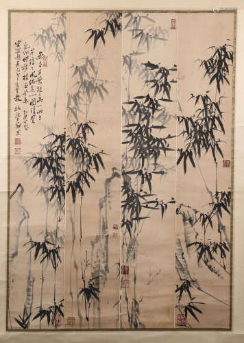 A Fine Chinese Hand-drawn Painting Scroll of Bamboo Signed by Zhengbanqiao
