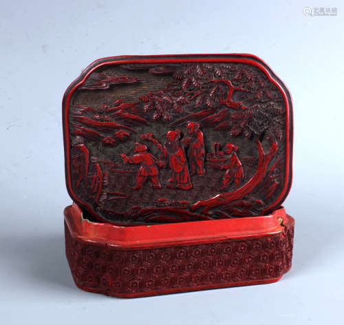 A Chinese Cinnabar  Red Lacquered Box