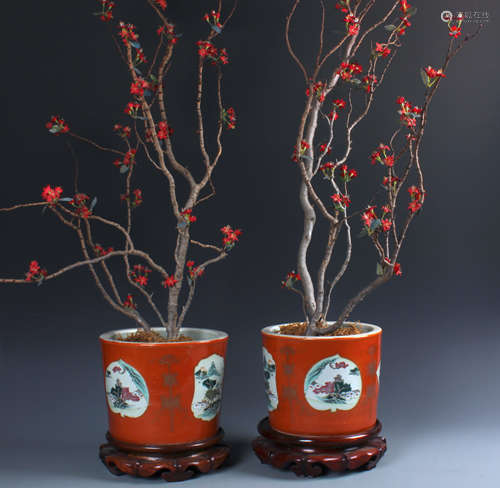 A Chinese Blue-Glazed Vase with Coral Branch