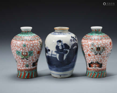 Three Chinese Famille Rose&Blue and White Porcelain Vases