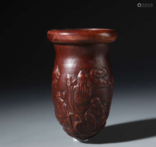 A Rare Chinese Cricket Gourd Vase With Zitan Cover