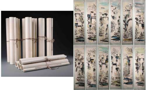 Twelve Chinese Hand-drawn Paintings Signed By Wu Guan Zhong