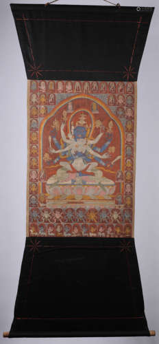 A Chinese painted Tangka of Guhyasamaja