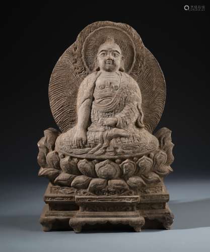 A Fine Chinese Stone Carved Figure of Luohan