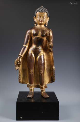 A Fine Chinese Gilt Bronze Figure of Standing Sakyamuni