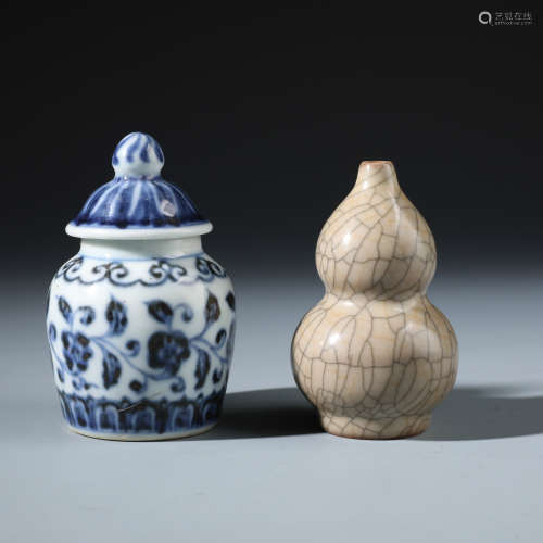 A Small Chinese  Double Gourd and Blue and White Porcelian Vases