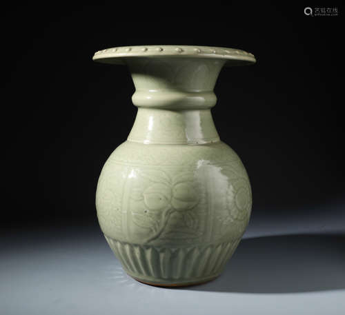 An Exquisite Chinese Carved Celadon Porcelain  Zun Vase with Floweral Motif