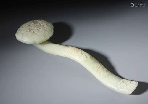 A Large Chinese White Jade Ruyi Scepter