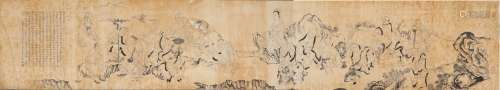 A Rare Chinese Hand-drawn Painting Scroll of Luohan Signed by Qiuying