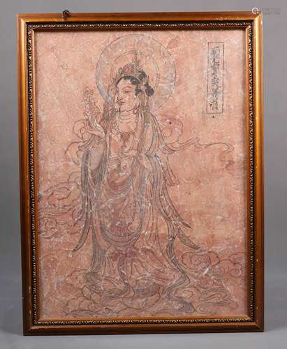 A Rare Chinese Mural Painting of Deity