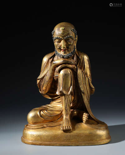 A Rare Chinese Gilt Bronze Figure of Ascetic Shakyamuni