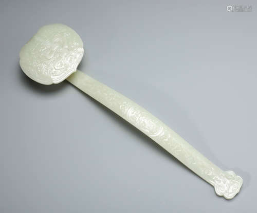 A Fine Chinese Carved White Jade Ruyi Scepter