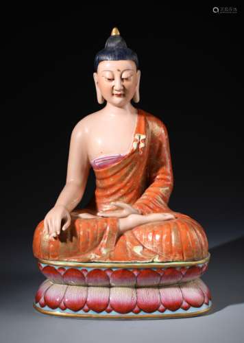 A Very Rare Chinese Moldeled  Faimille Rose Figure of Sakyamuni