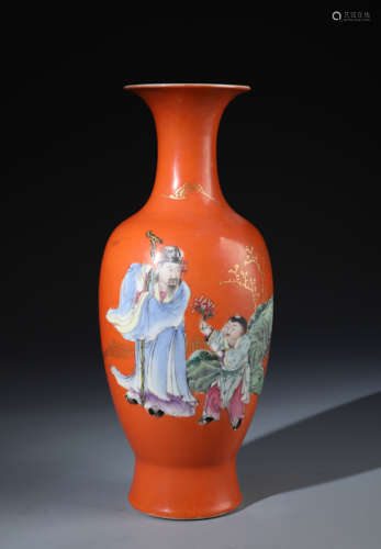 A Chinese Red Glazed Figurine Vase