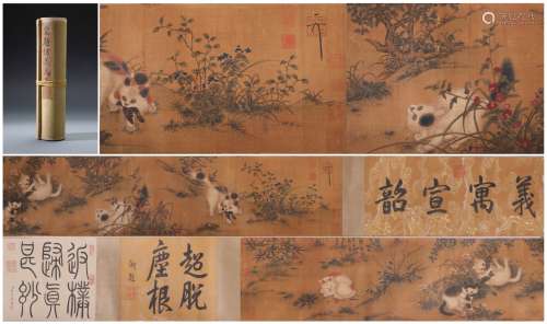 A Chinese Hand-drawn Painting Scroll of Flowers and Birds Signed By Zhaoji