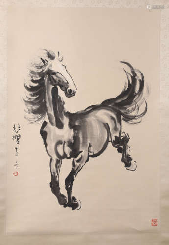 A Fine Chinese Hand-drawn Painting of Horse Signed by Xu beihong