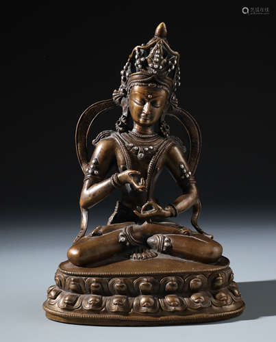 A Rare Chinese Silver Inlaid Bronze Figure of Raktalokesvara