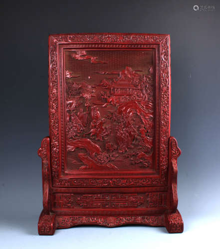 A Chinese Red Lacquer Cinnabar 'Figure' Plaque
