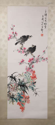 A Chinese Hand-drawn Painting Of Flower and Bird Signed by Wang xuetao