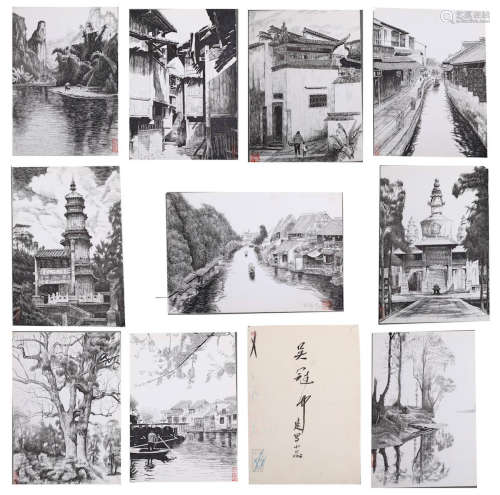 A Chinese Hand-drawn Painting Album Two Signed By Wu Guan Zhong (10 pages)