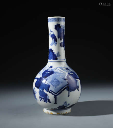 A  Fine Chinese Blue and White Bottled Vase  Of Figurines