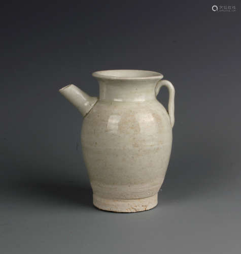 A Chinese Carved White Porcelain Wine Vase with handle