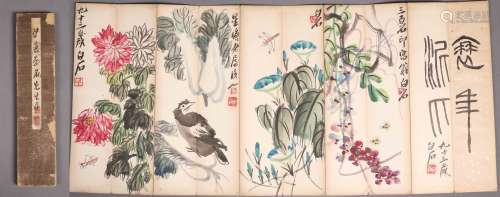 A Fine Chinese Hand-drawn Painting Album of Flowers and Birds Signed By
Qibaishi (14Pages)