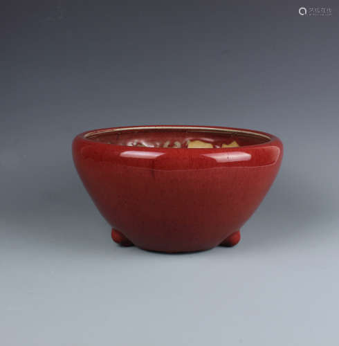 A Chinese Porcelain Red Incense Burner, Period of Mid Qing