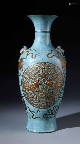 A Very Rare Chinese Gilted Painted Junyao Vase