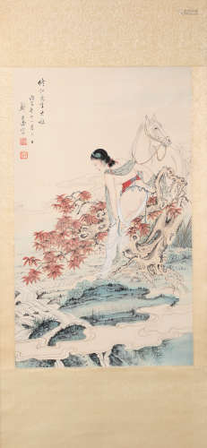 A Chinese Hand-drawn Painting of Figure Signed by Zheng wuchang