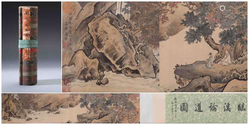 A Chinese Hand-drawn Painting Scroll of Scholors Along The River Signed By Tangyin