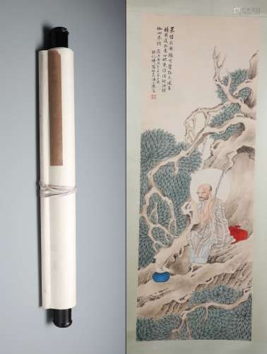 A Fine Chinese Hand-drawn Painting of Luohan Signed by Qian huafo