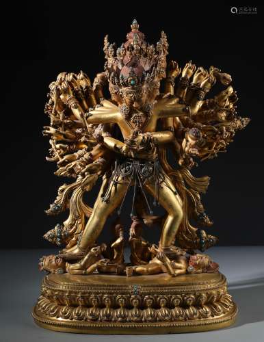 A Finely Cast Chinese Gilt Bronze Figure of Cakrasamvara