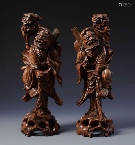 Pr Chinese Carved Boxwood Luohan Figures