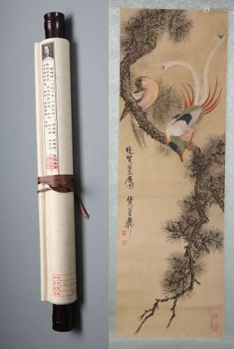 A Fine Chinese Hand-drawn Painting of Flower and Birds Signed by Xie zhiliu