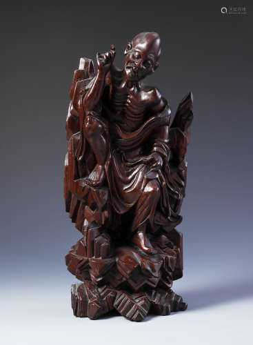 A Chinese Carved Boxwood Figure Of Luohan
