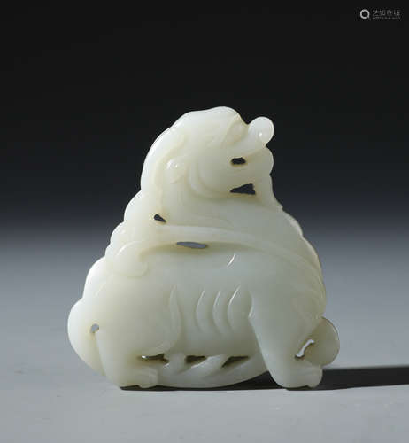 A Chinese Carved White Jade Beast Pendent