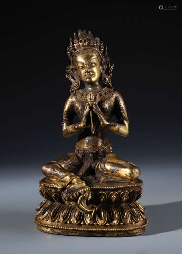 A Fine Chinese Carved Gilt Bronze Figure of Tara